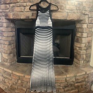 Monteau Black and white striped maxi dress. Medium